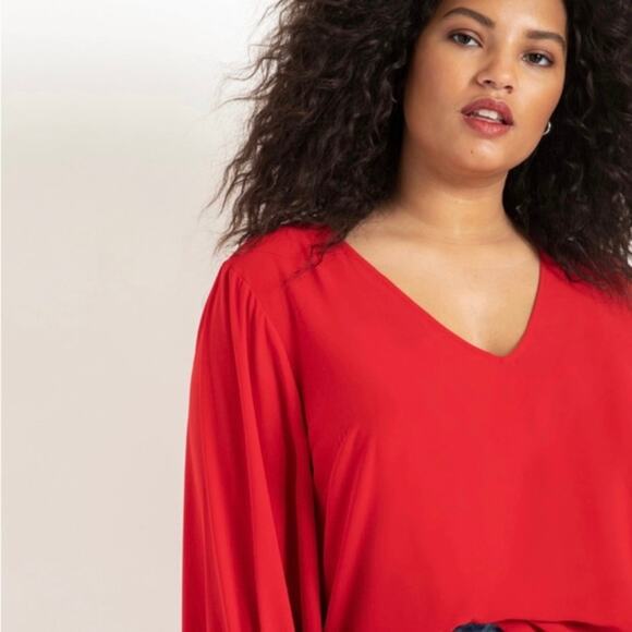Eloquii Red Georgette Drama Sleeve Blouse Sz.26W - Picture 2 of 12